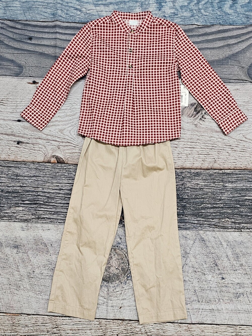 Edgehill Collection Boys 2 Piece Woven Gingham Pant Set Size 6 Red & Khaki NWT